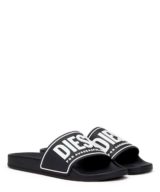 Chancletas negra Diesel con logotipo Diesel For Successful Living en 3D