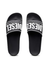 Chancletas negra Diesel con logotipo Diesel For Successful Living en 3D