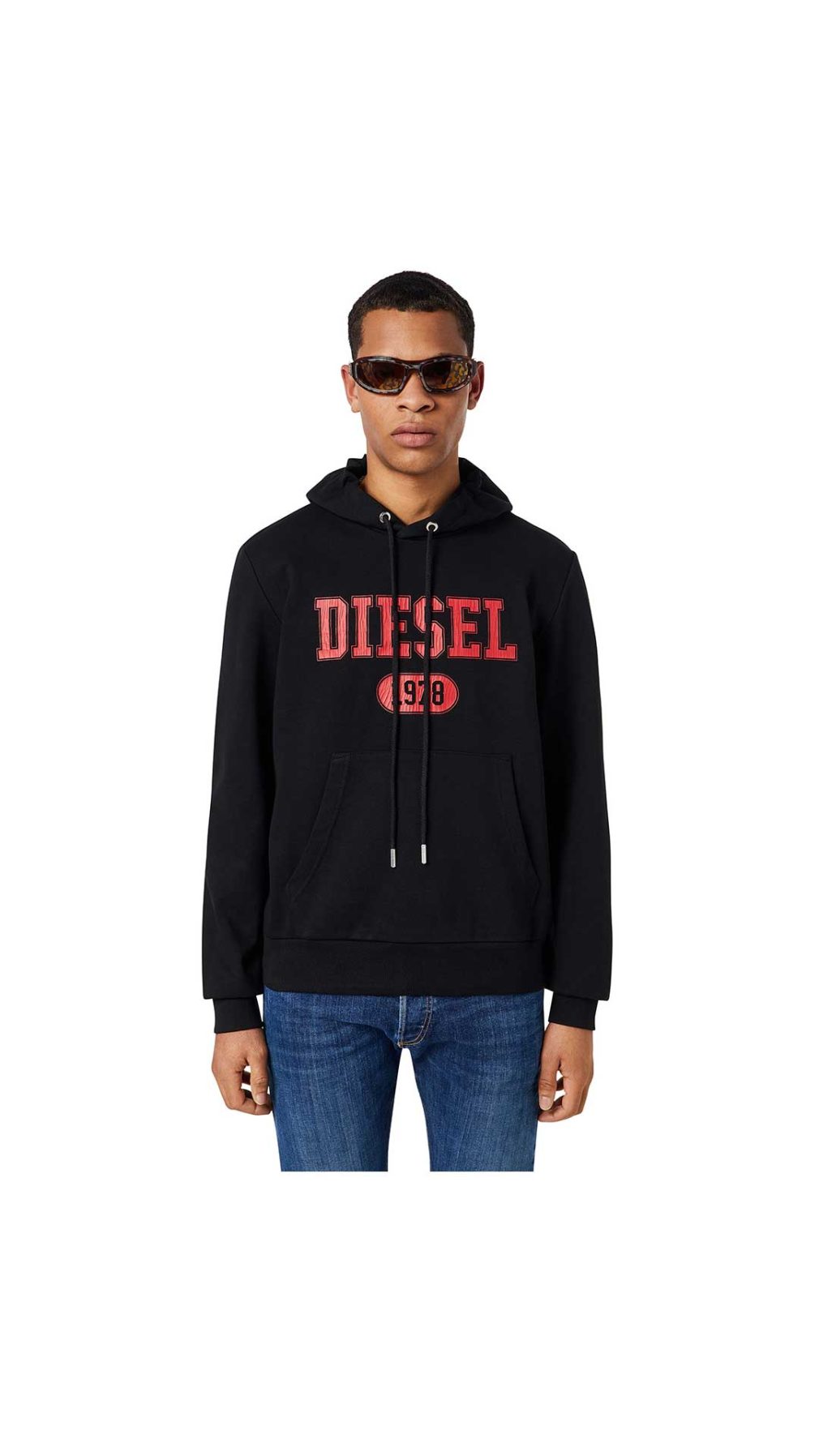 Sudadera negra Diesel con capucha y logotipo en l aparte delantera