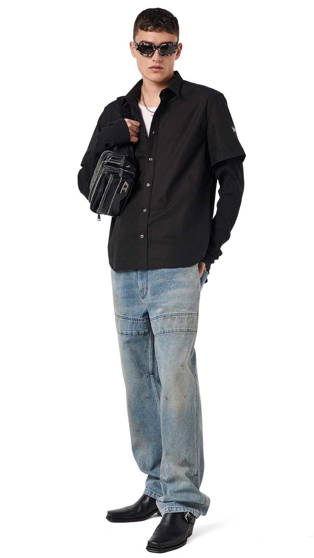 Camisa Diesel con magas de canale y parche D ovalado