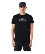 Camiseta negra Diesel logotipo vintage estampado en relieve en la parte delantera