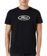 Camiseta negra Diesel logotipo vintage estampado en relieve en la parte delantera