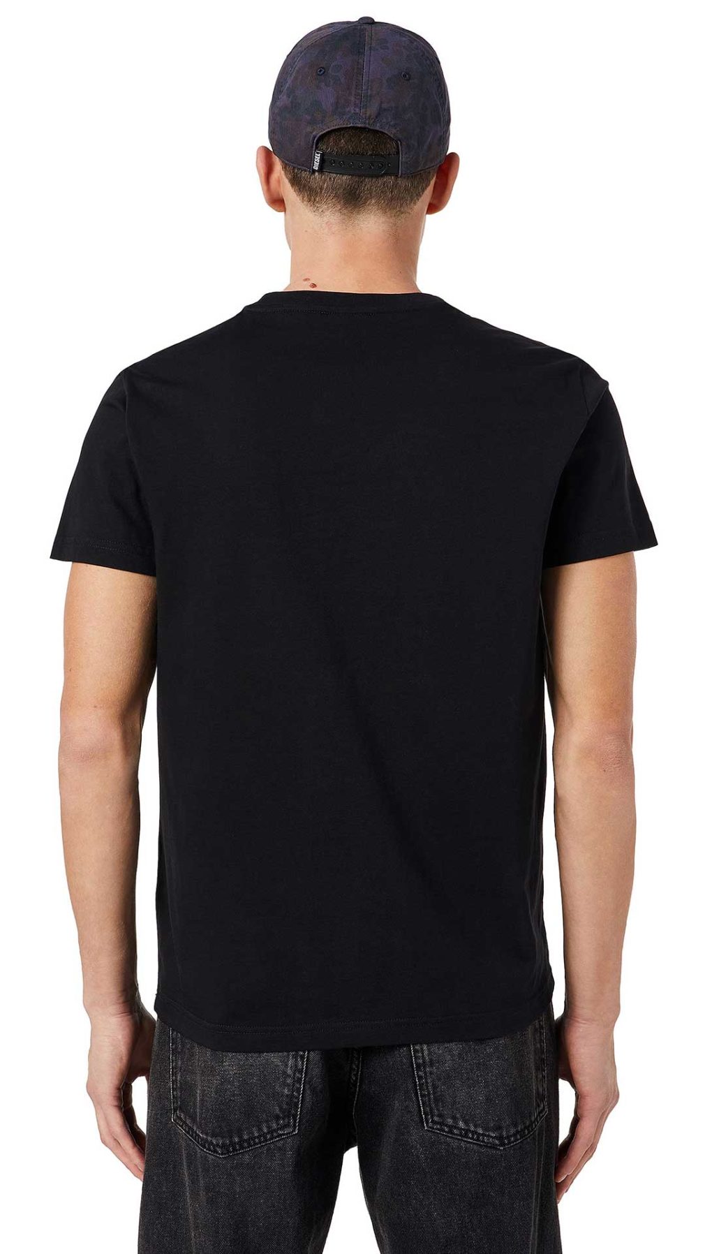 Camiseta negra Diesel logotipo vintage estampado en relieve en la parte delantera