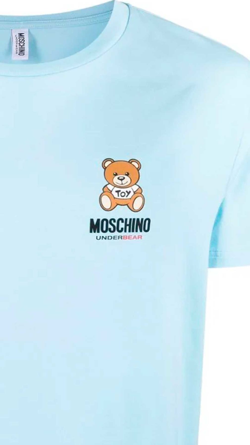 Camiseta azul Moschino con estampado Teddy Bear y logotipo