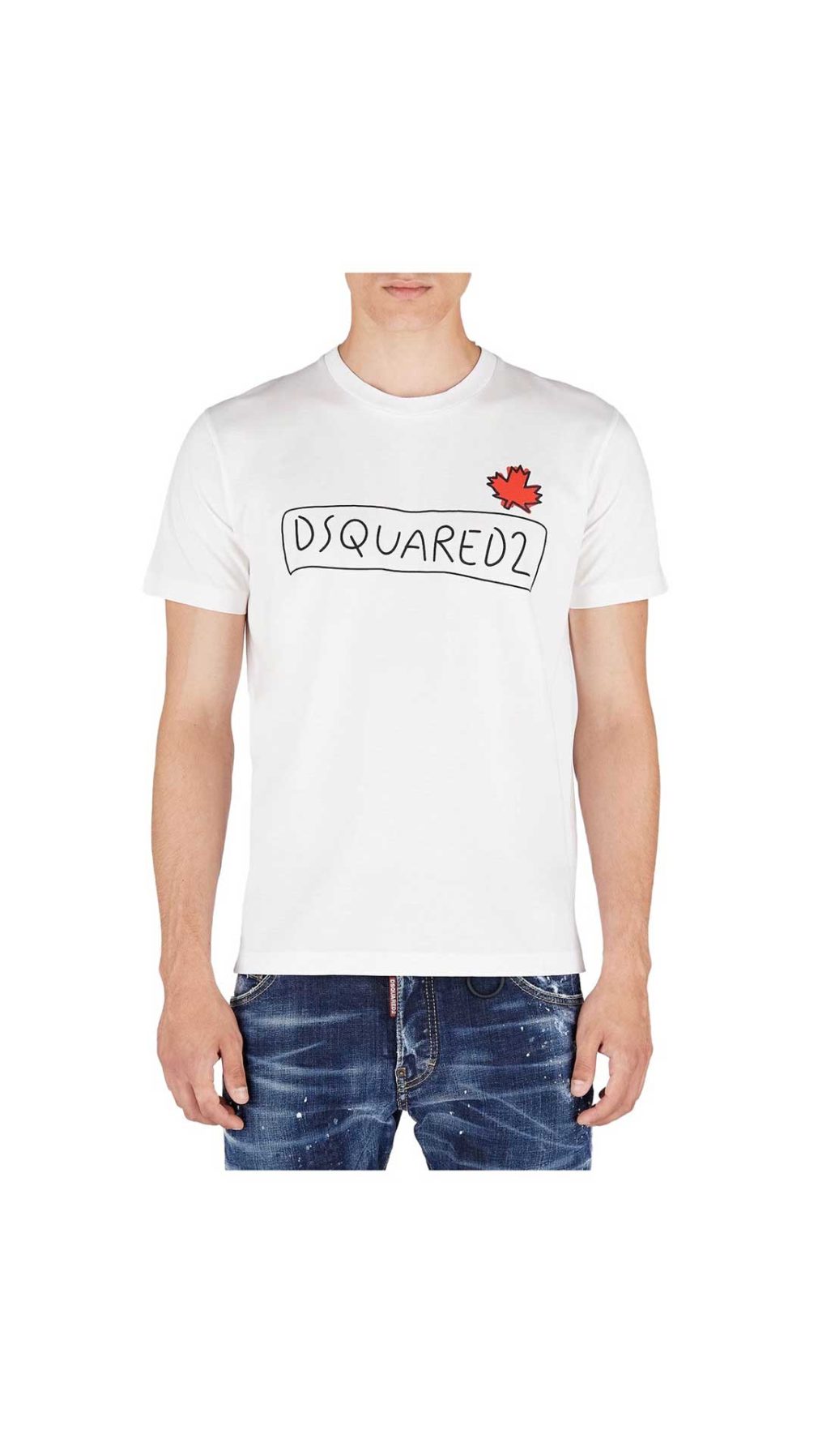 Camiseta blanca Dsquared2 con logotipo y hoja de Canadá en la parte delantera