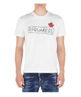 Camiseta blanca Dsquared2 con logotipo y hoja de Canadá en la parte delantera