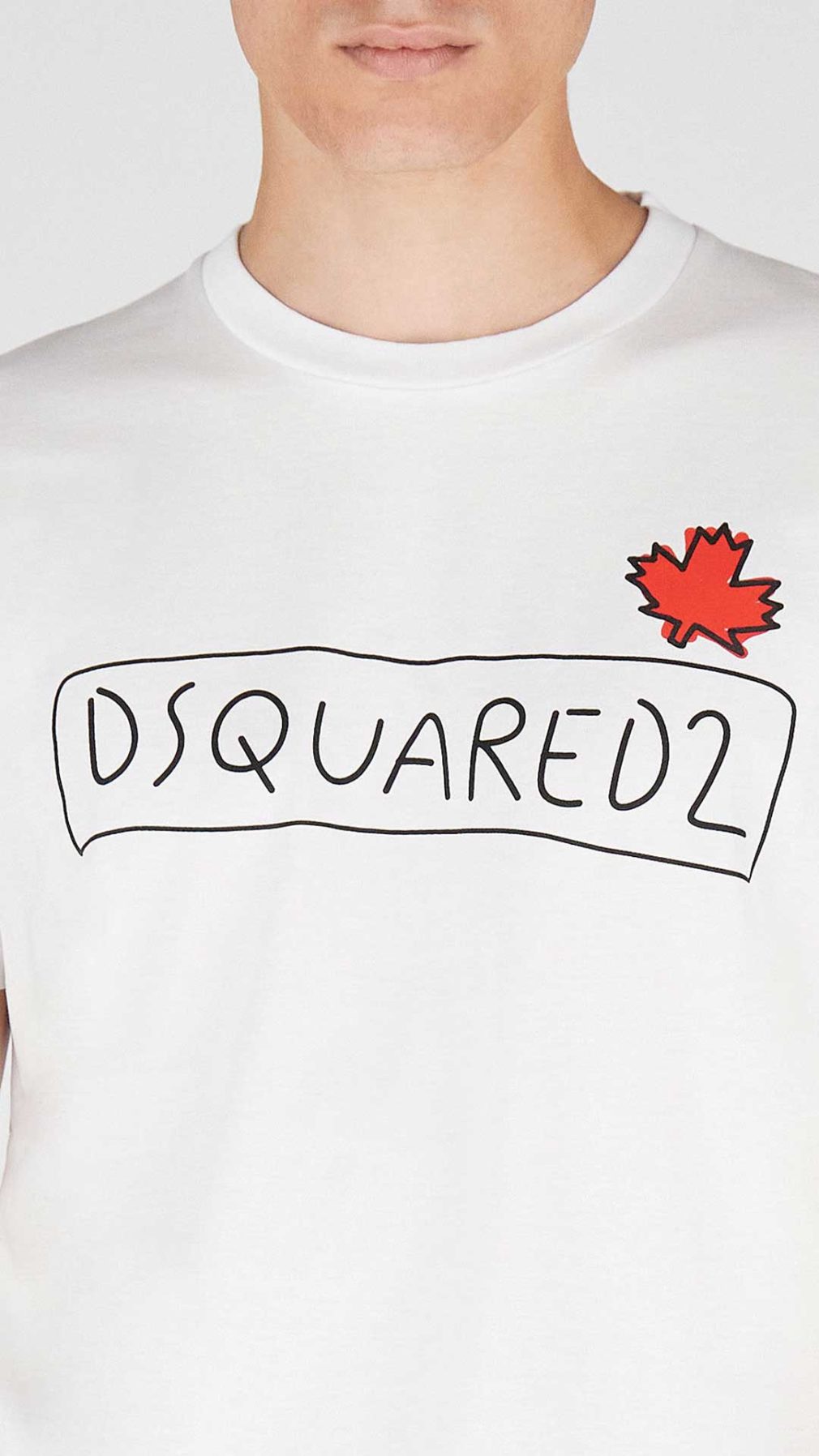 Camiseta blanca Dsquared2 con logotipo y hoja de Canadá en la parte delantera