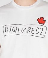 Camiseta blanca Dsquared2 con logotipo y hoja de Canadá en la parte delantera