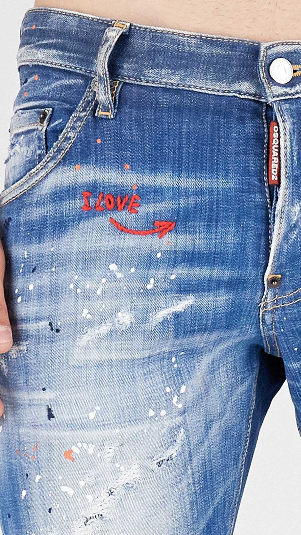 Jeans Sexy Twist Dsquared2 con bordado I LOVE en la parte delantera
