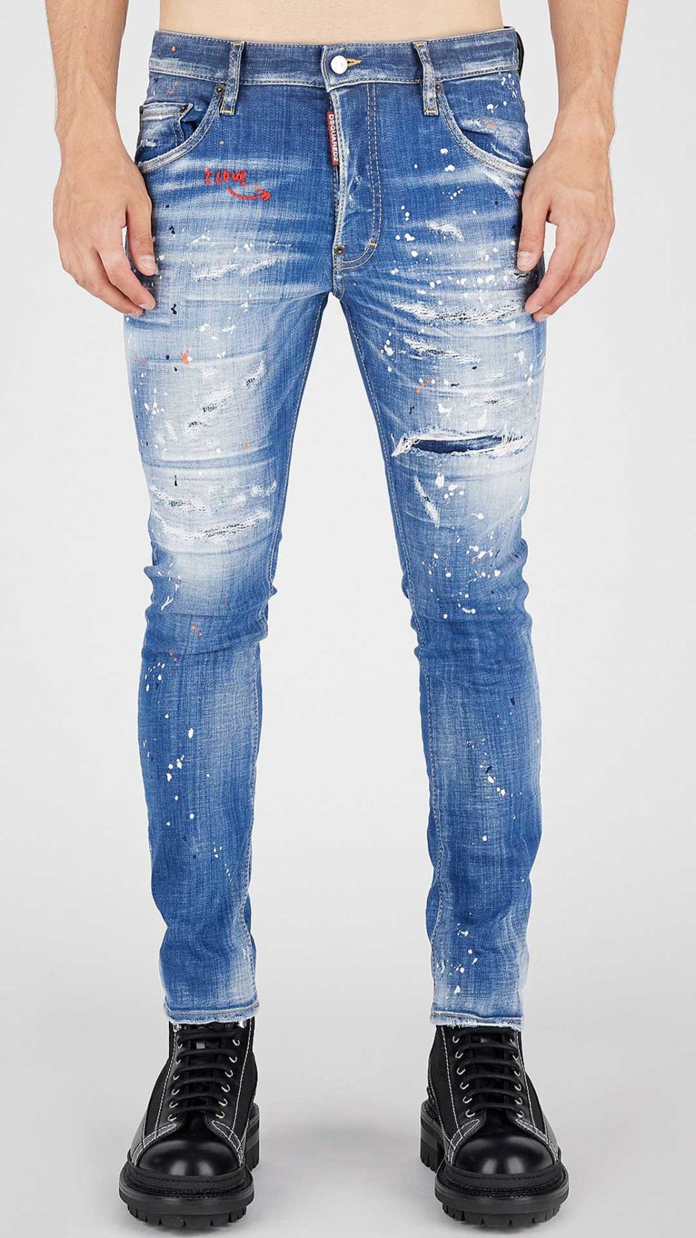 Jeans Skater Dsquared2 con bordado I Love en la parte delantera