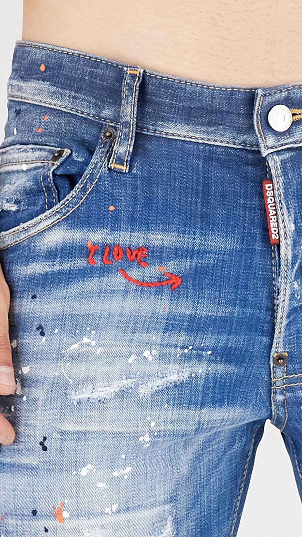 Jeans Skater Dsquared2 con bordado I Love en la parte delantera