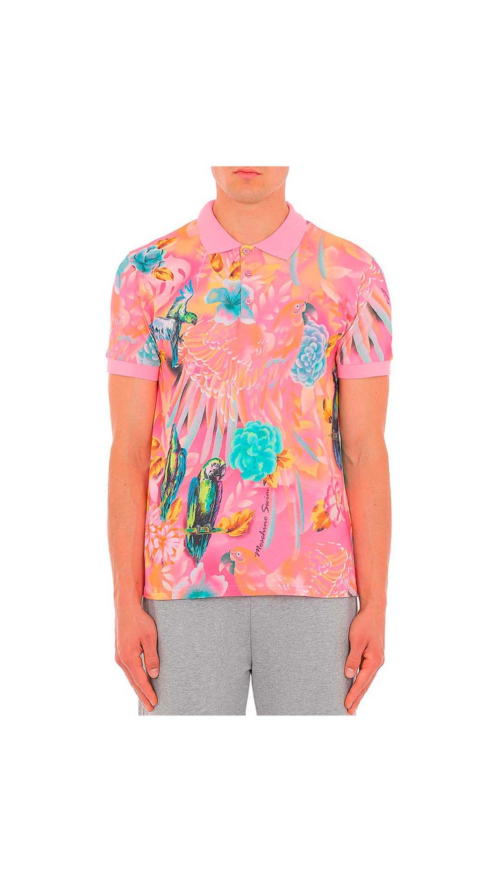 Polo rosa Moschino con estampado tropical gráfico