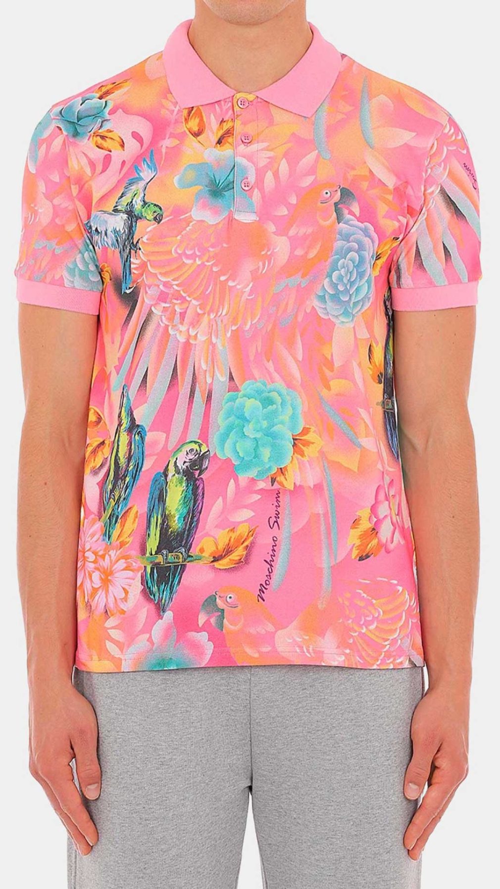 Polo rosa Moschino con estampado tropical gráfico