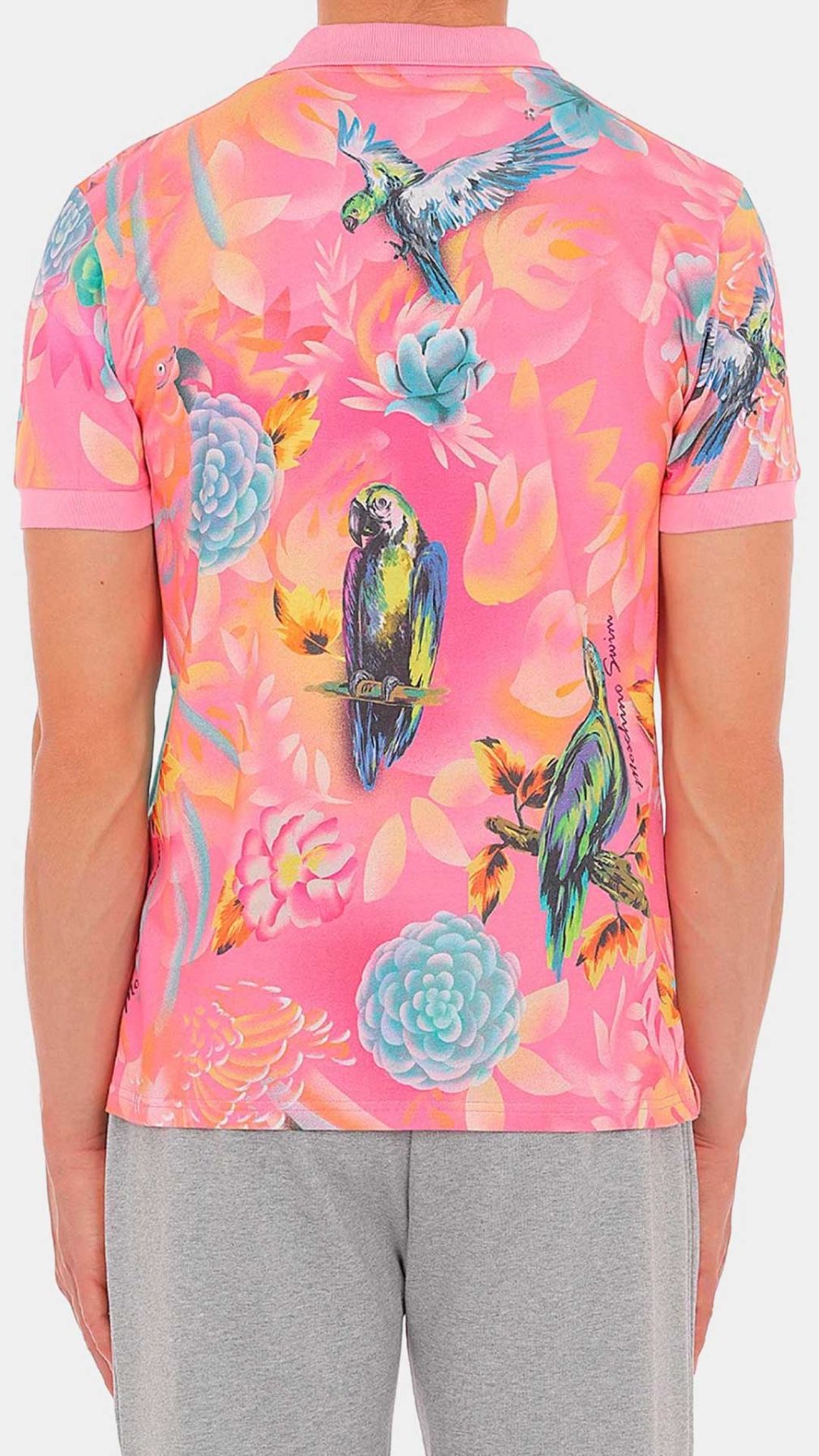 Polo rosa Moschino con estampado tropical gráfico