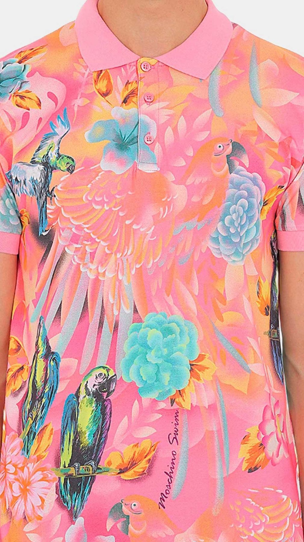 Polo rosa Moschino con estampado tropical gráfico