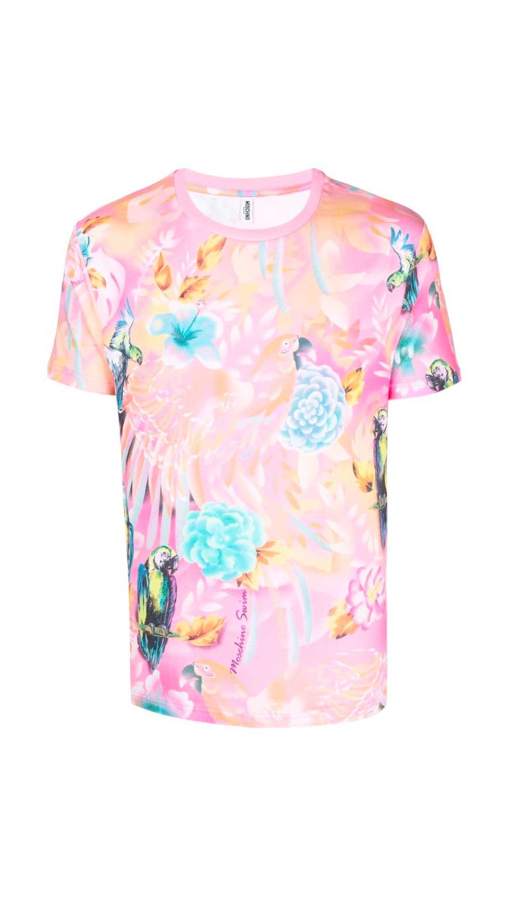 Camiseta rosa Moschino con estampado tropical