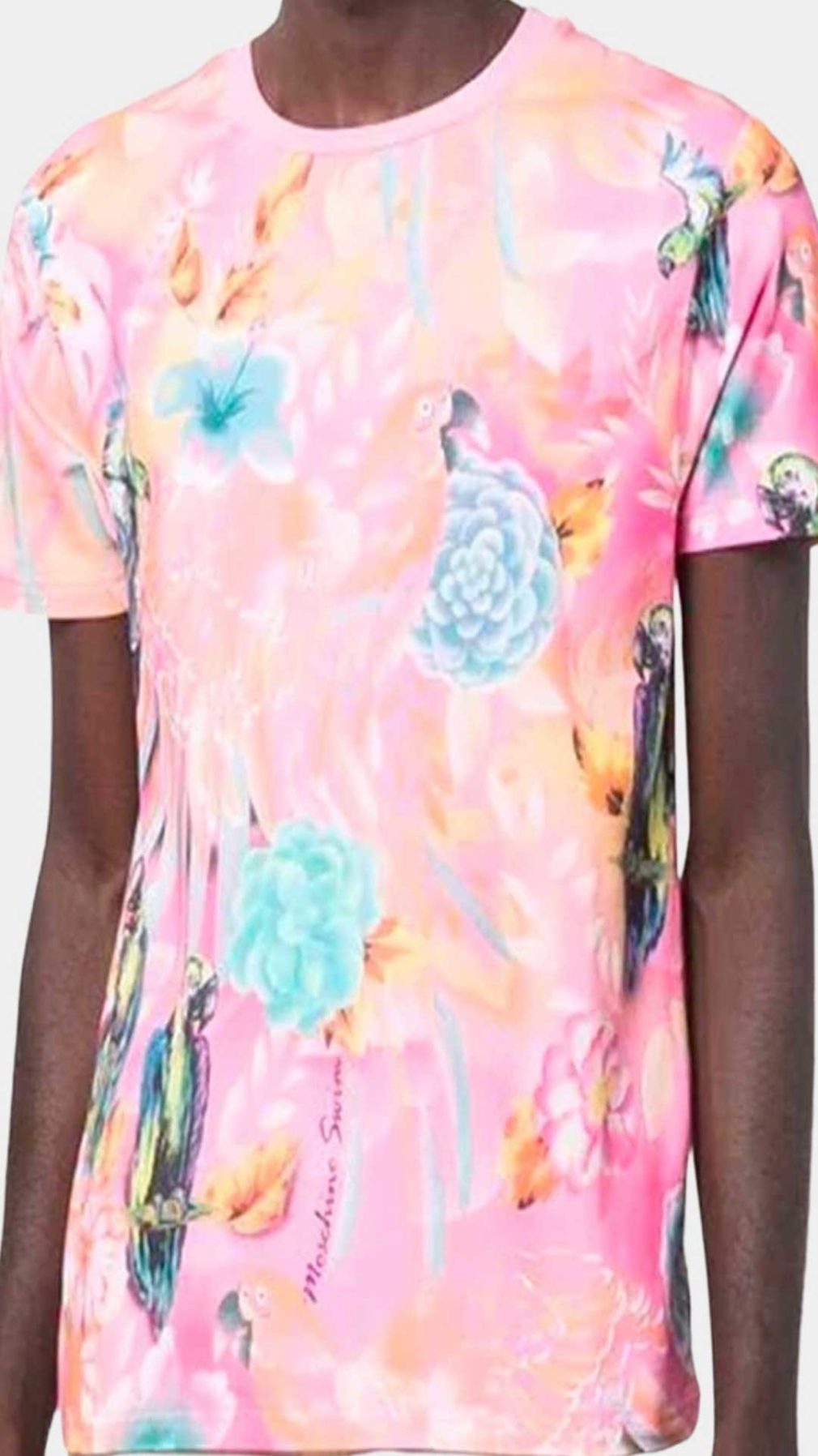 Camiseta rosa Moschino con estampado tropical