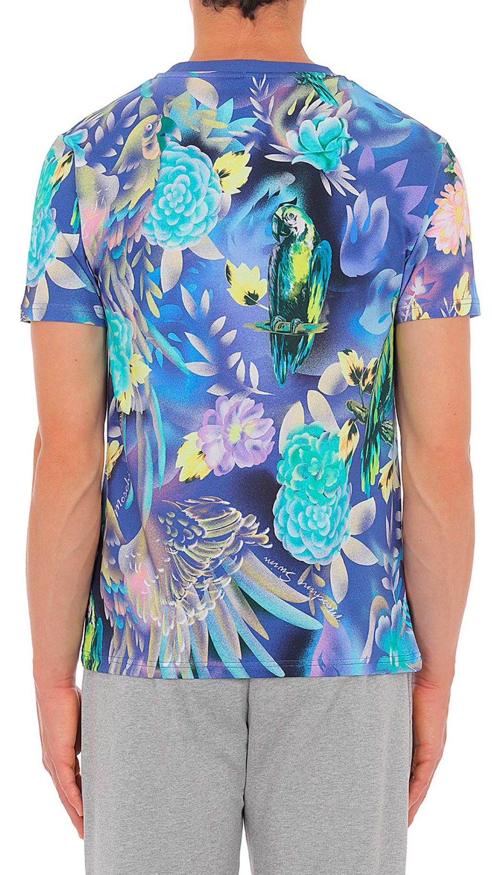 Camiseta azul Moschino con estampado tropical
