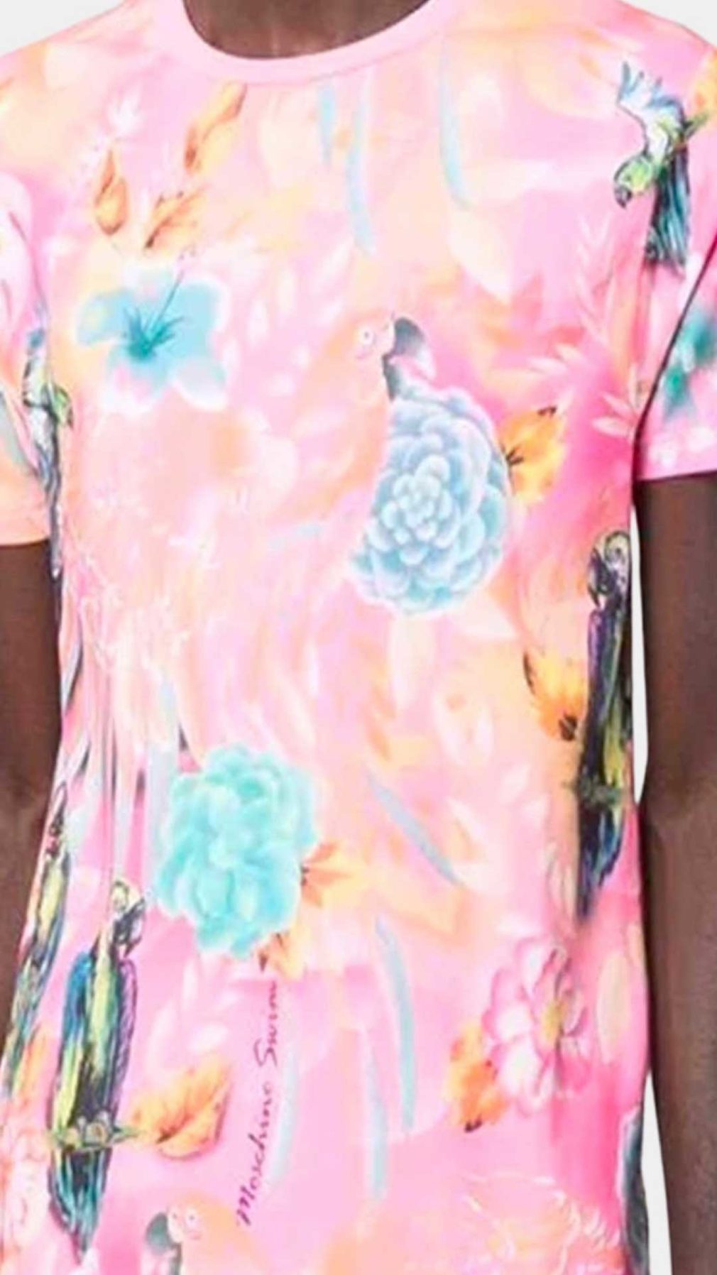 Camiseta rosa Moschino con estampado tropical