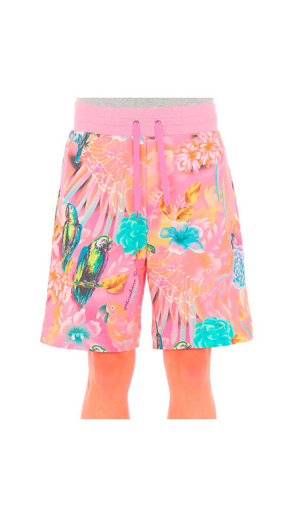 Pantalón corto rosa Moschino con estampado tropical