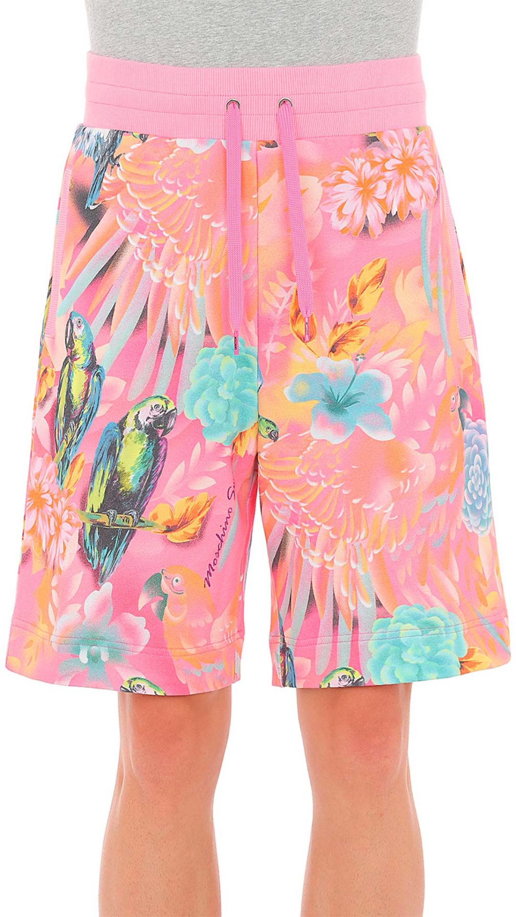 Pantalón corto rosa Moschino con estampado tropical