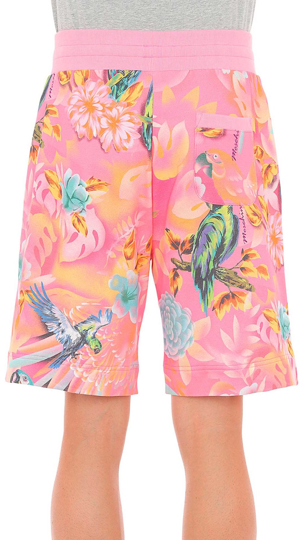 Pantalón corto rosa Moschino con estampado tropical