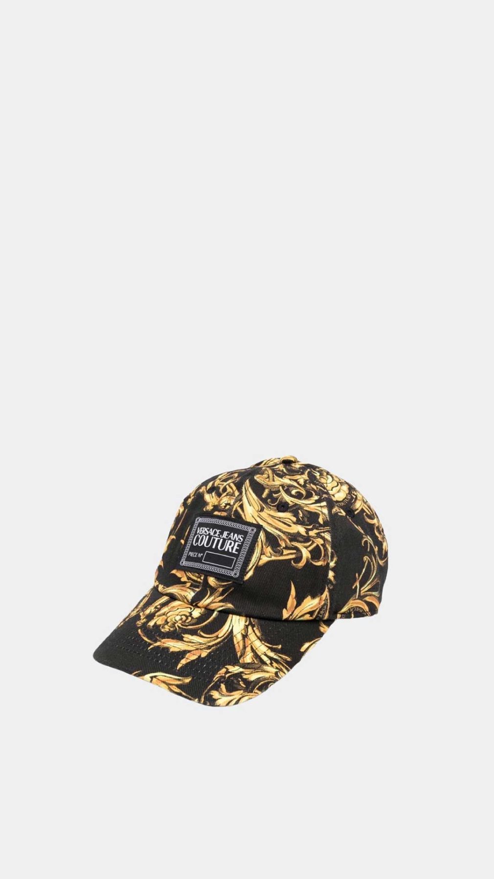 Gorra negra Versace Jeans Couture con estampado barroco