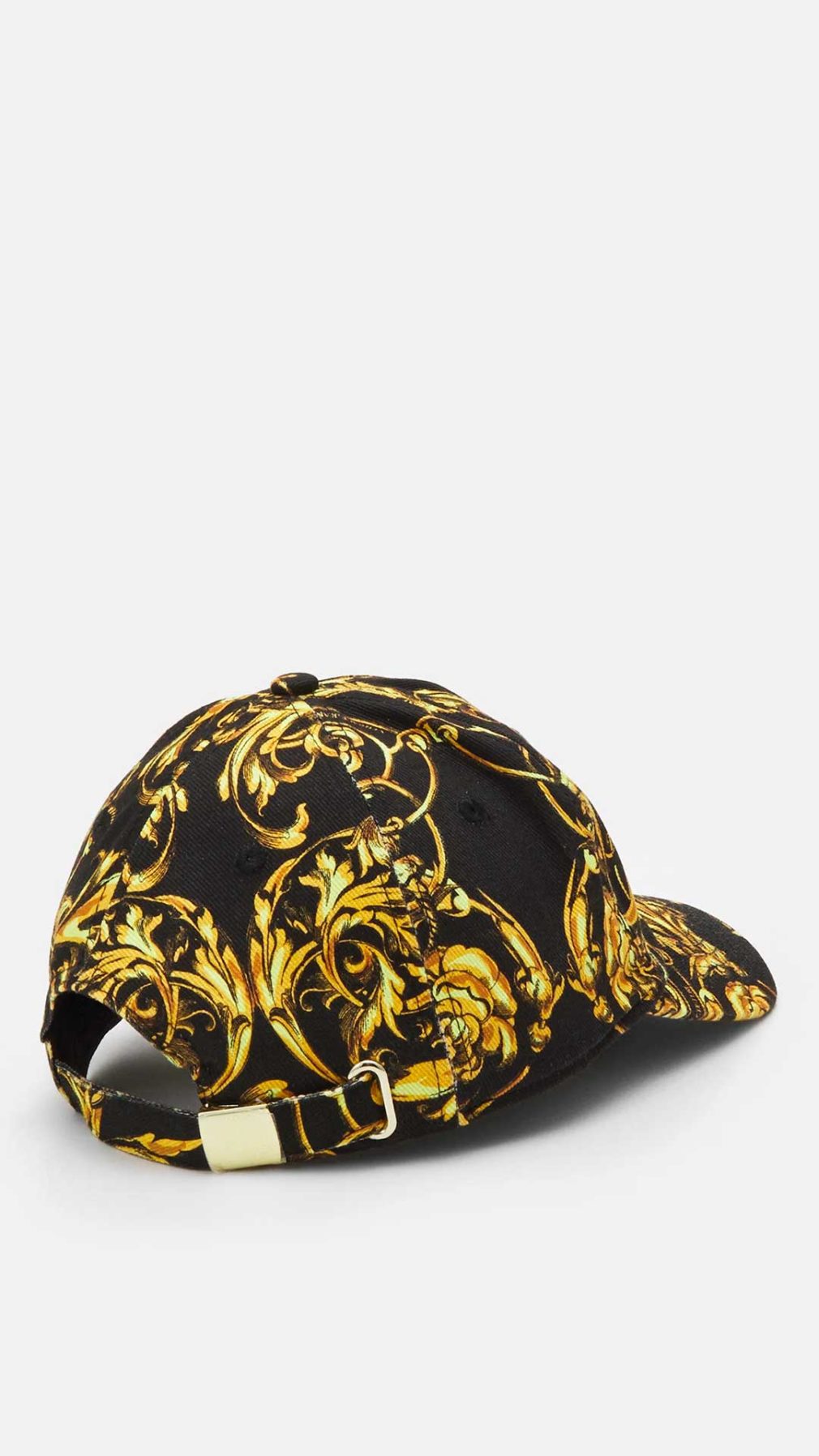Gorra negra Versace Jeans Couture con estampado barroco