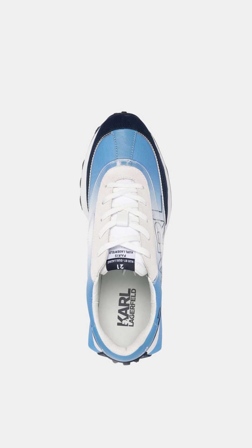 Deportivas azul Karl Lagerfeld con detalles translúcidos en los paneles laterales y un maxi logo estampado
