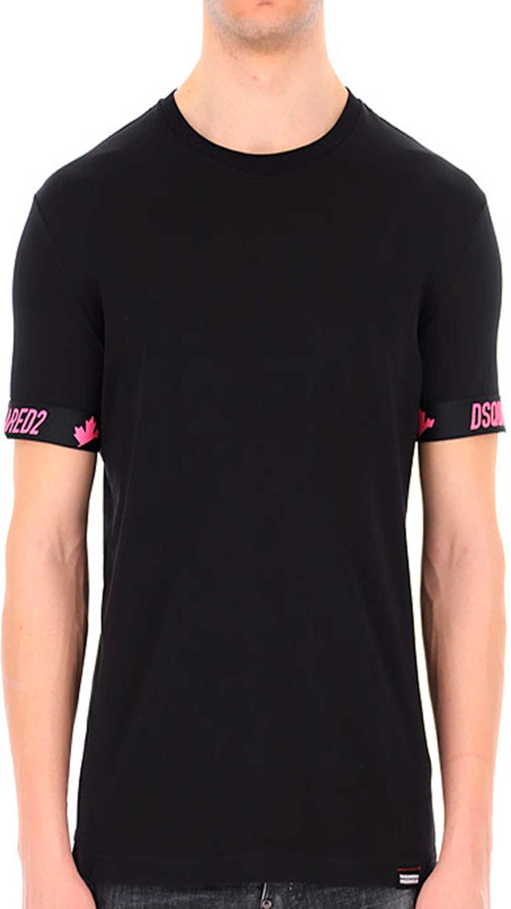 Camiseta negra Dsquared2 con logotipo en color rosa