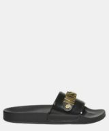 Chancla Moschino con placa del logotipo en tono dorado