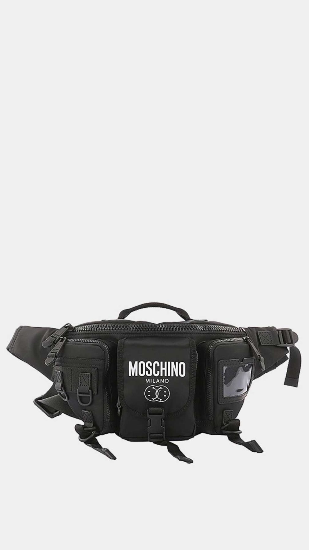 Riñonera Moschino con múltiples bolsillos y logo