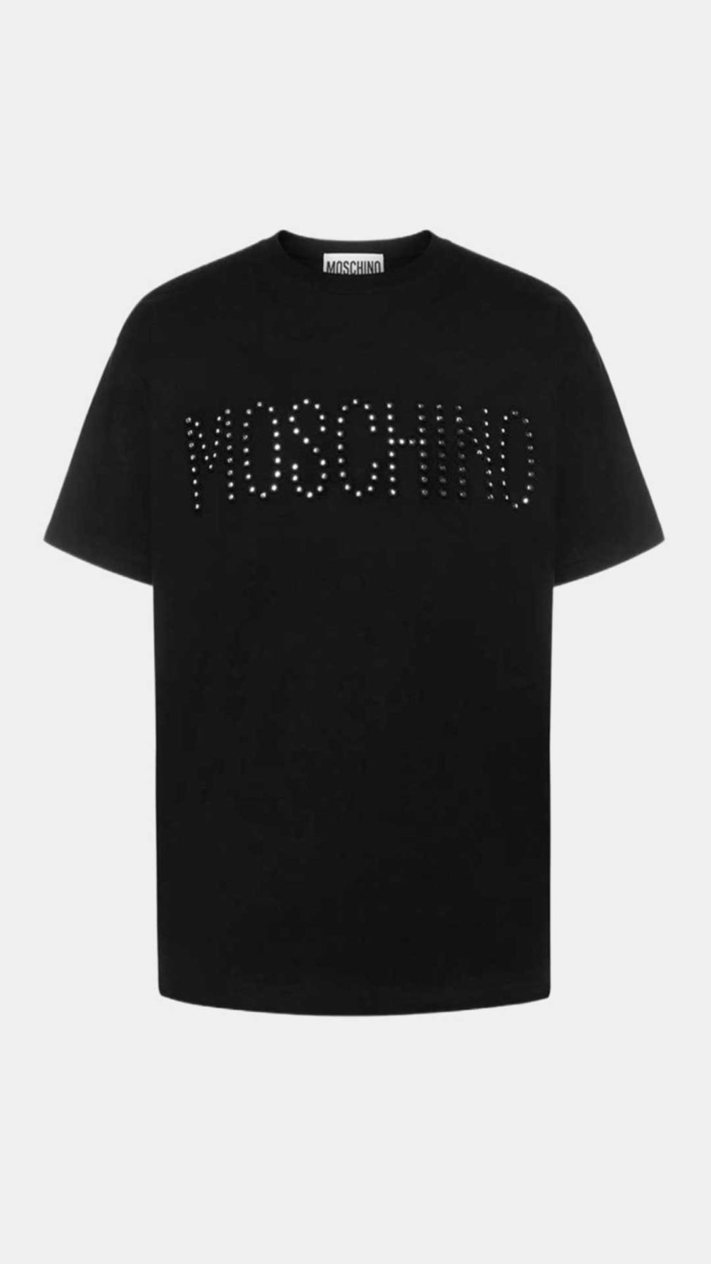 Camiseta Moschino con logo bordado y espejos
