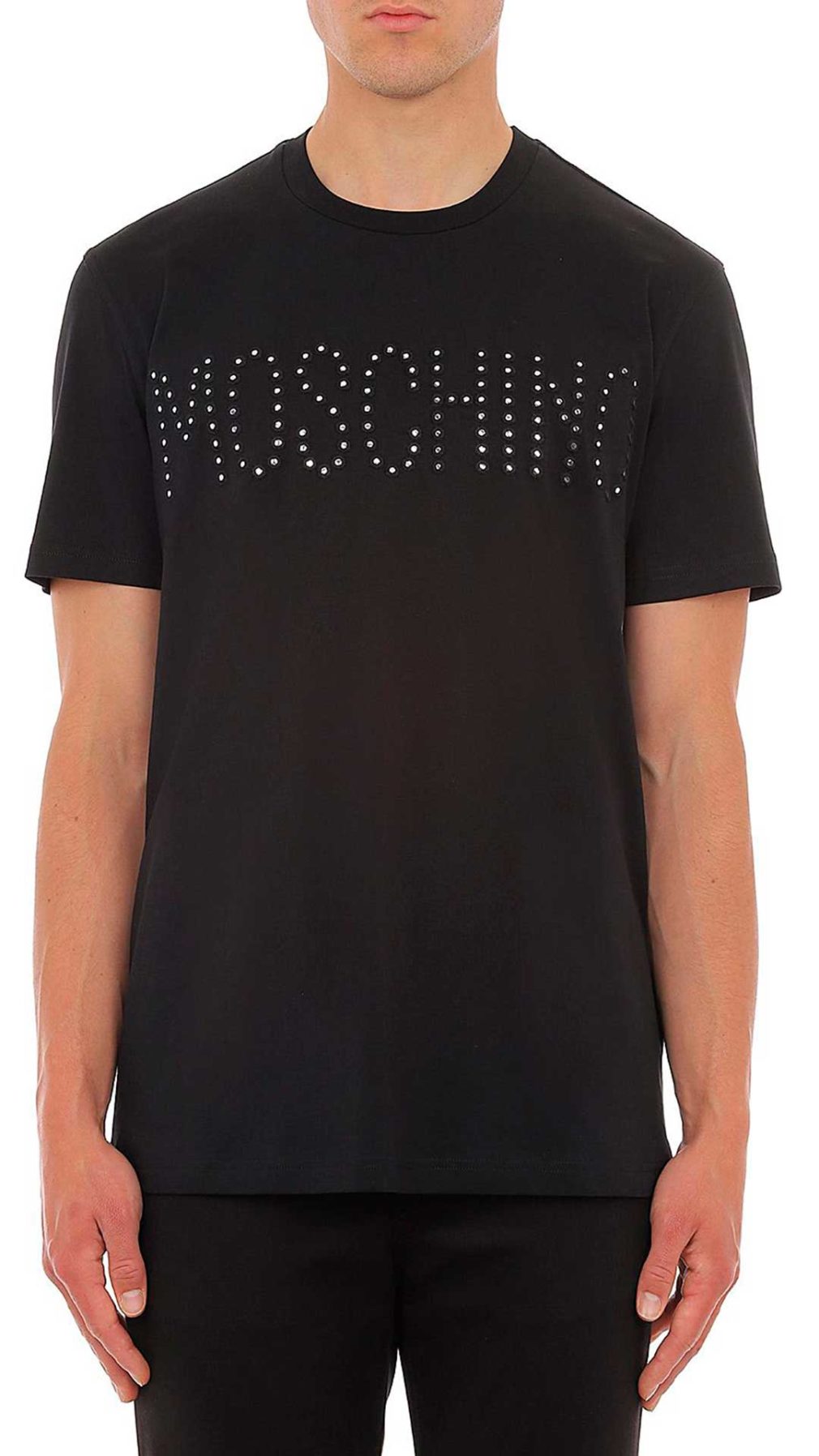 Camiseta Moschino con logo bordado y espejos