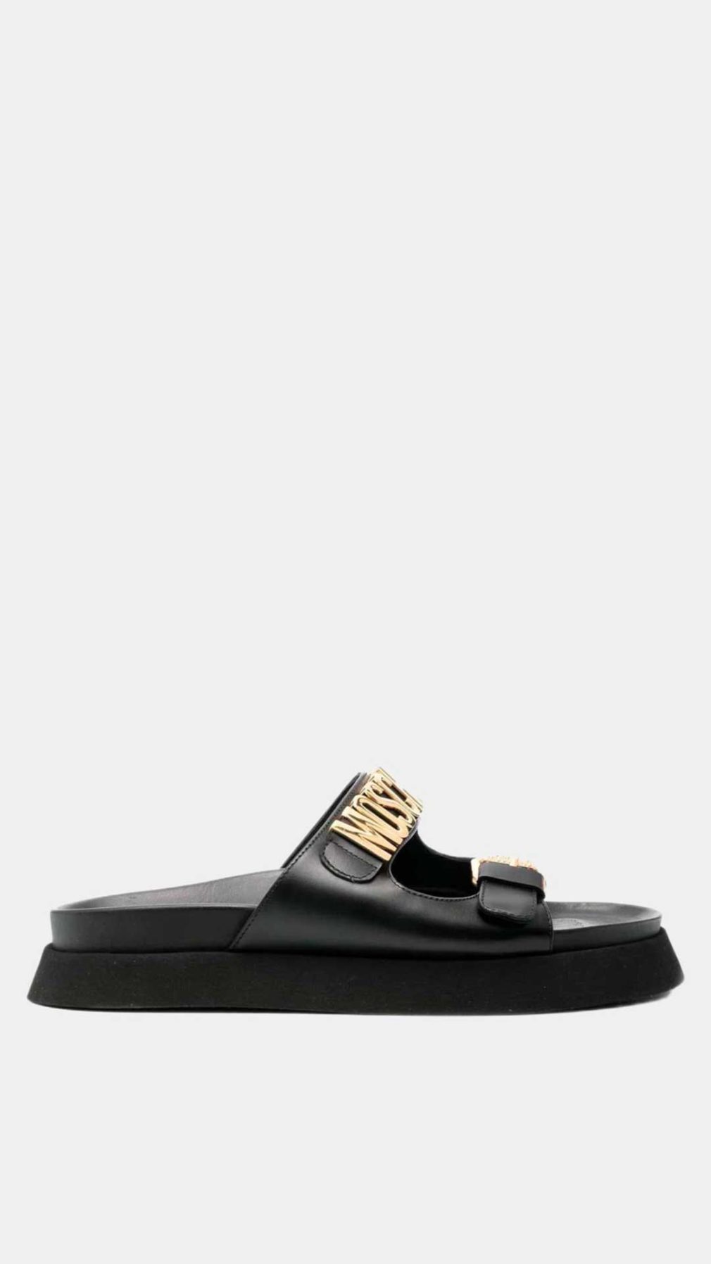 Sandalias Moschino de piel con logotipo en dorado