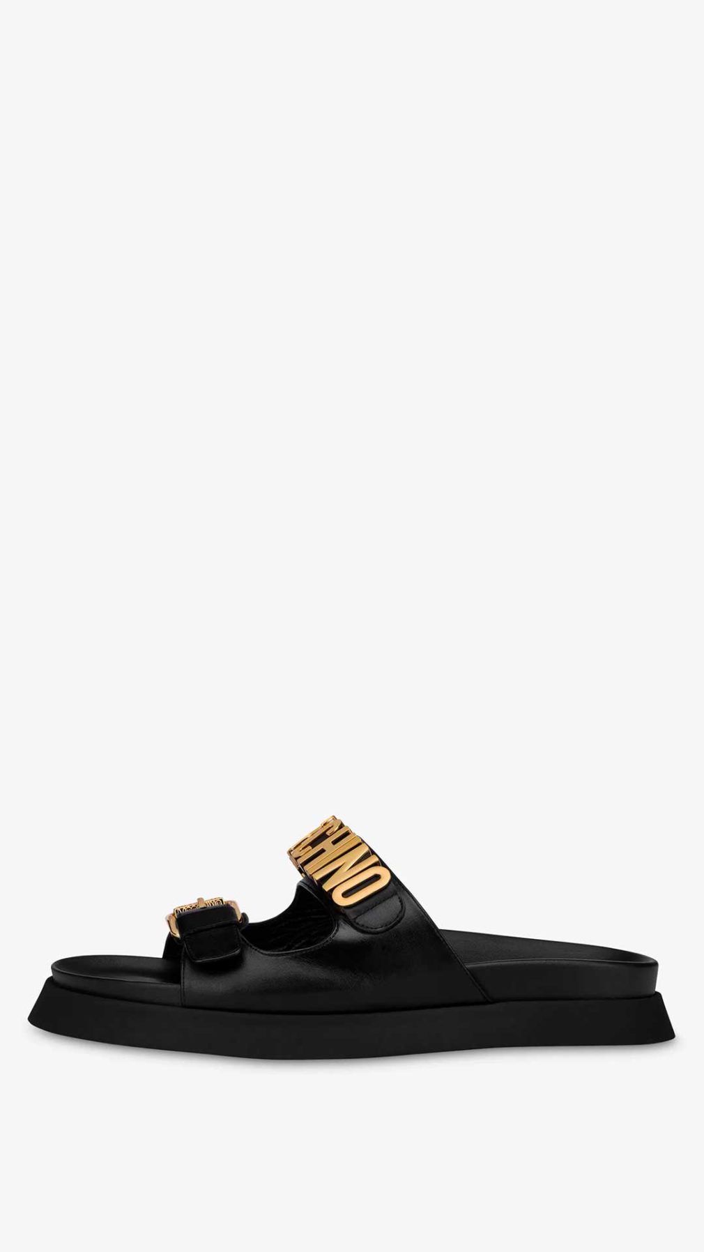 Sandalias Moschino de piel con logotipo en dorado