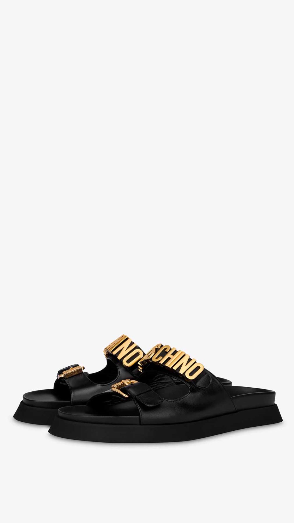 Sandalias Moschino de piel con logotipo en dorado