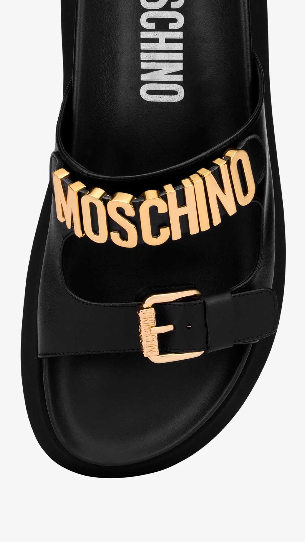 Sandalias Moschino de piel con logotipo en dorado