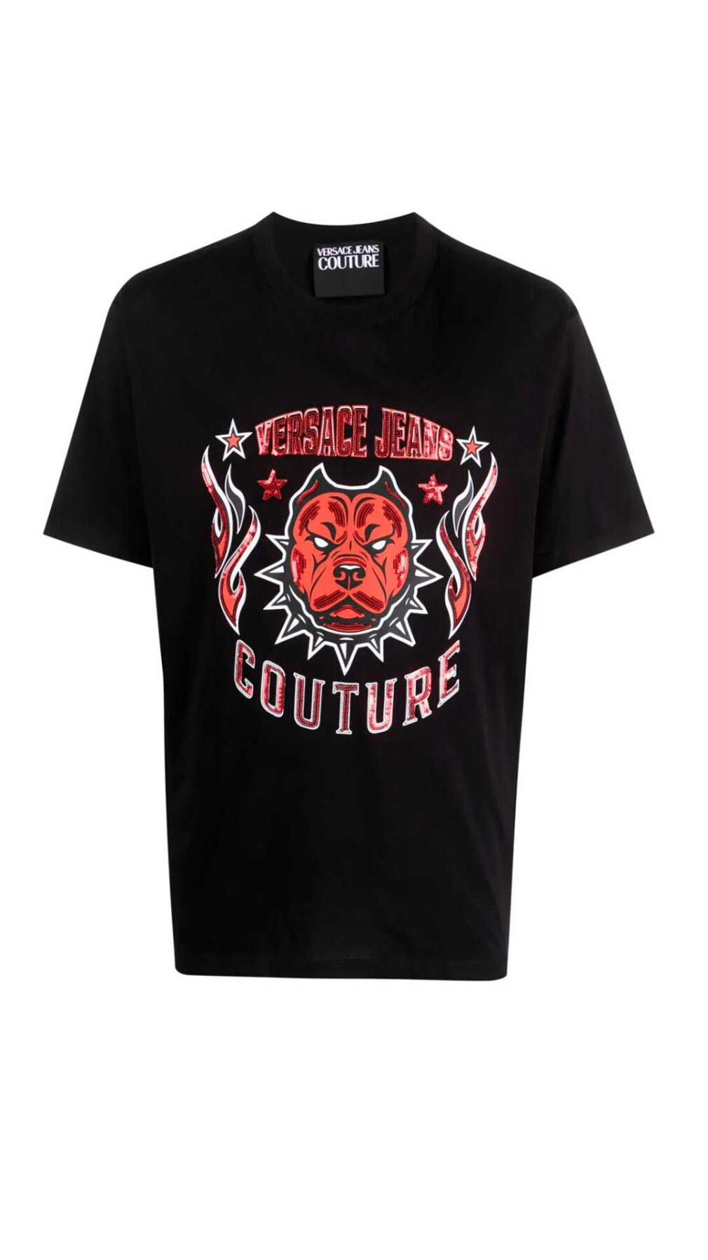 Camiseta con logo y detalles de lentejuelas de Versace Jeans Couture