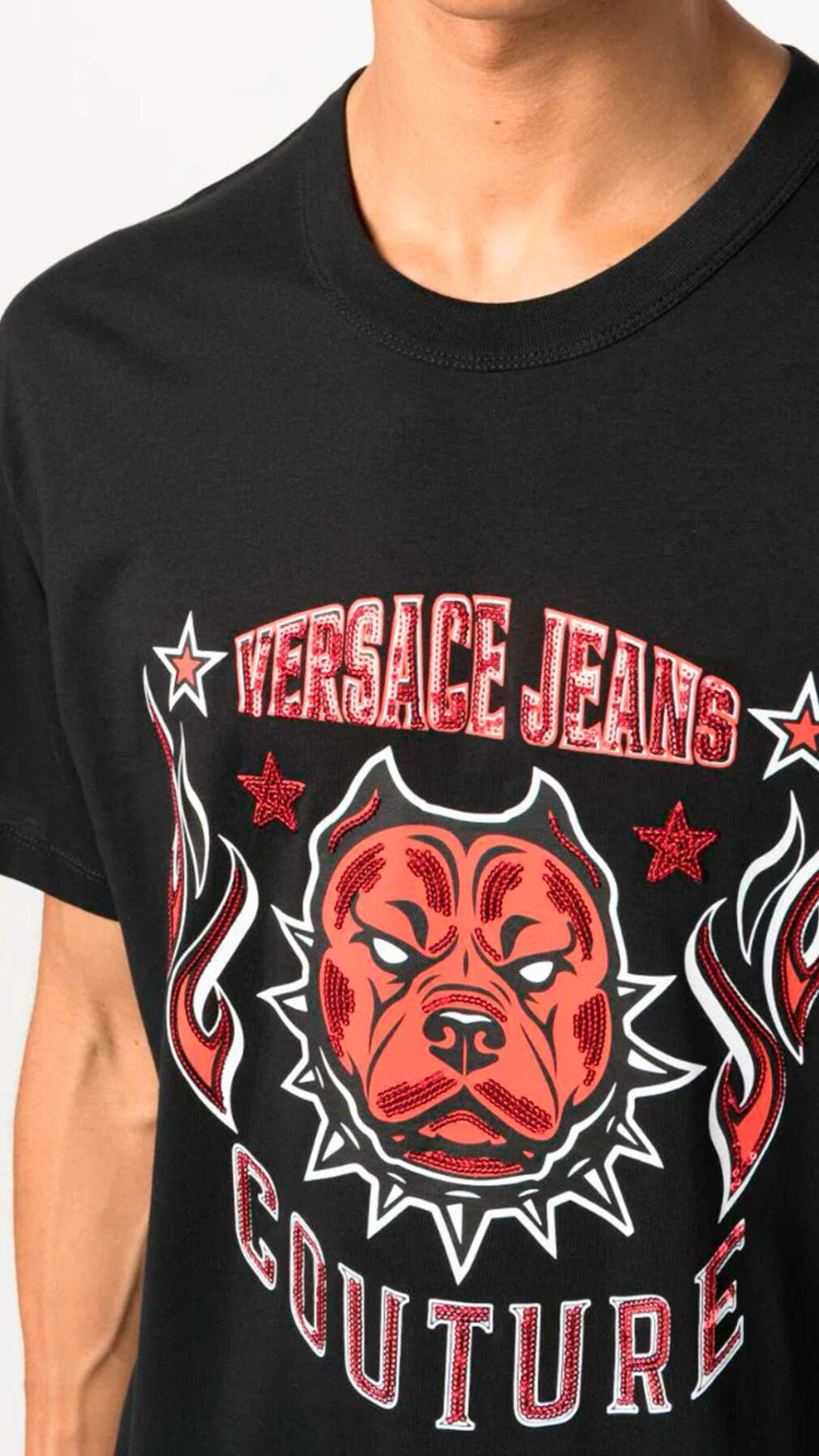 Camiseta con logo y detalles de lentejuelas de Versace Jeans Couture