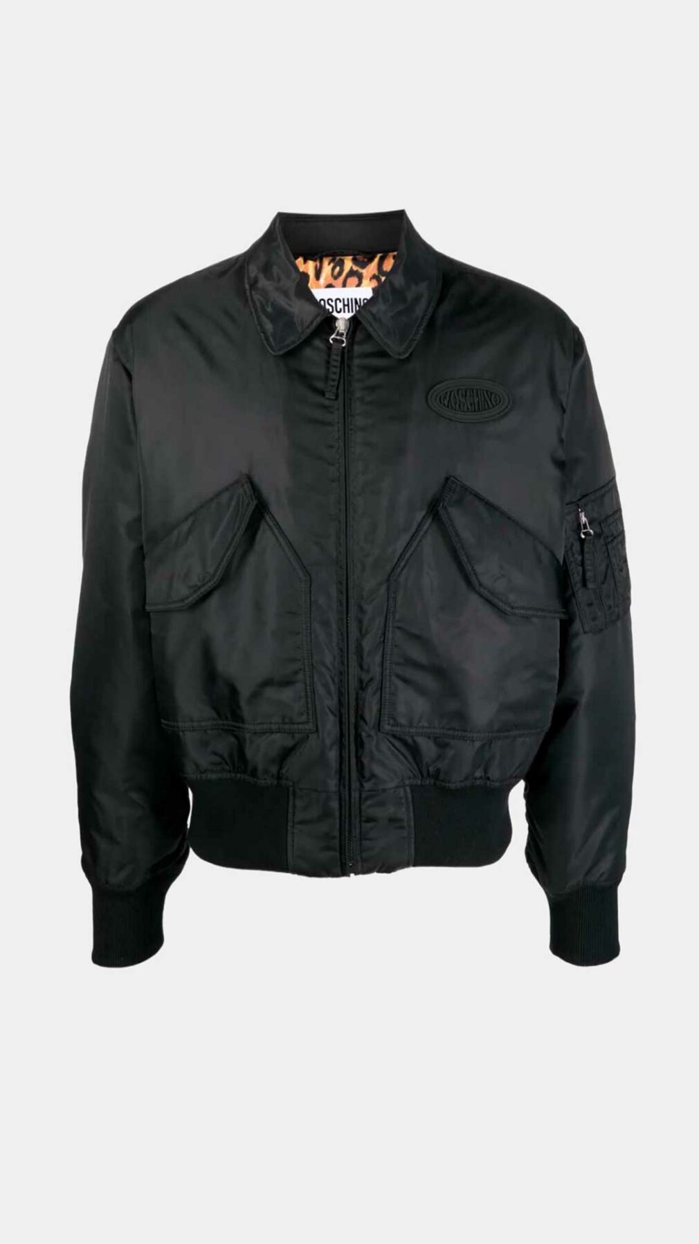 Chaqueta bomber con parche del logo Moschino