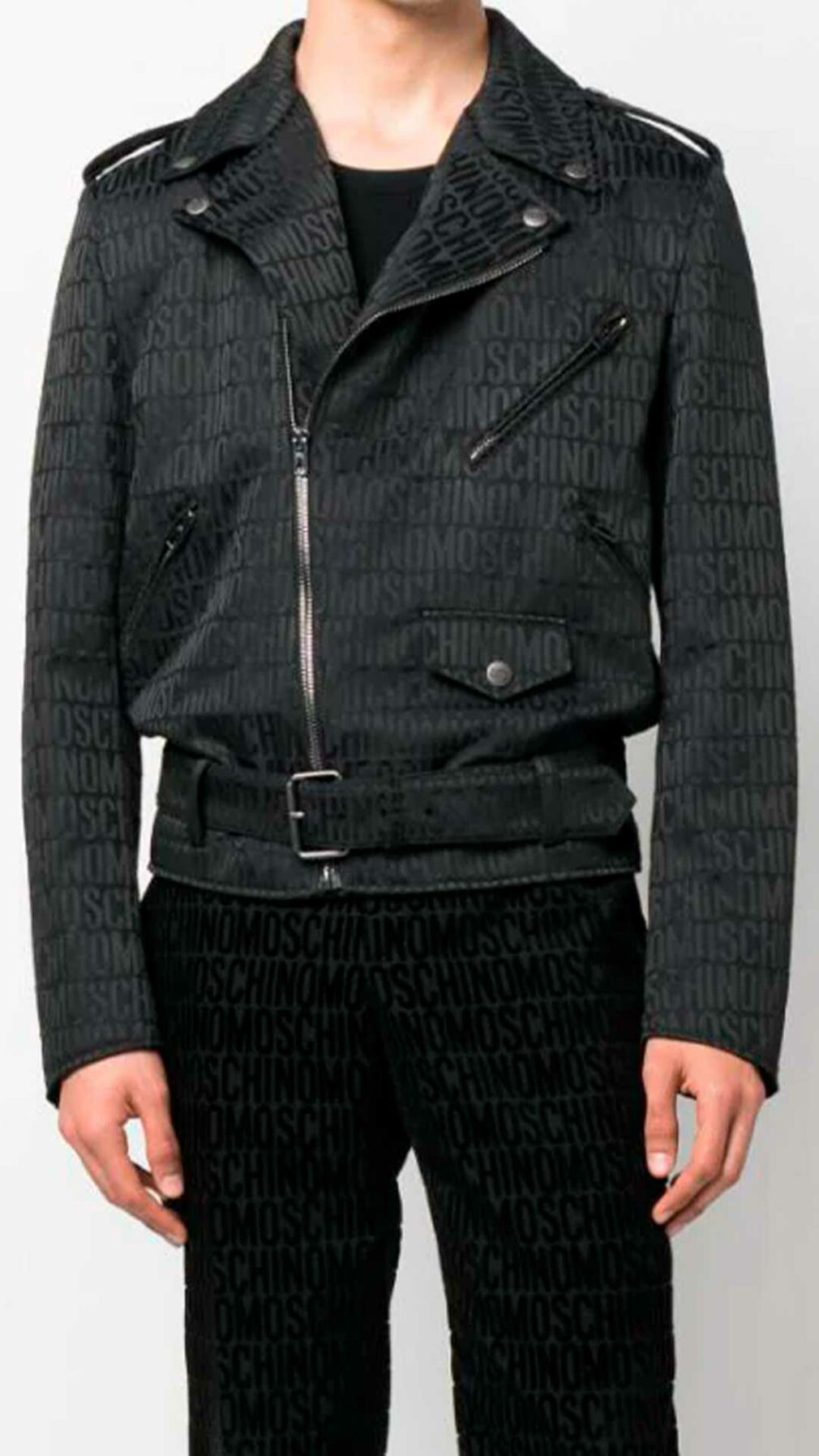 Chaqueta biker con logo en relieve Moschino