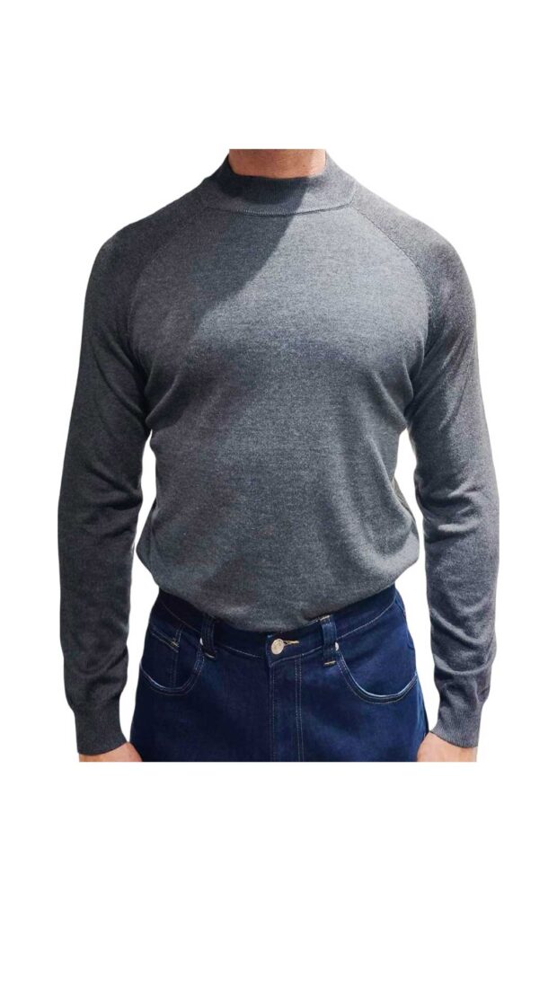 Jersey de punto ajustado cuello perkin en gris Arthur & Co.