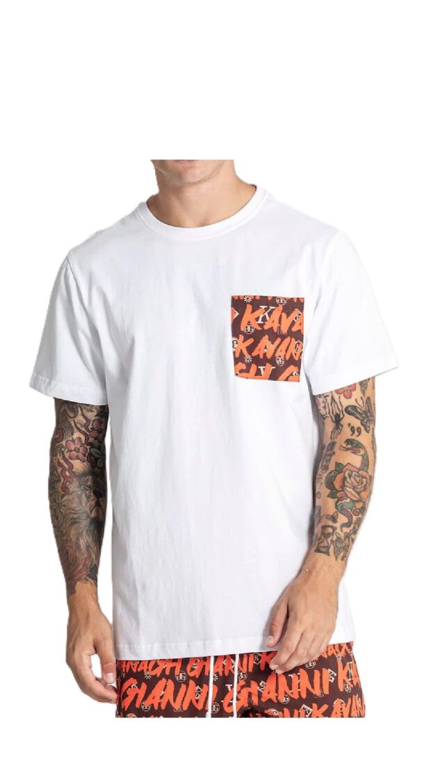 Camiseta amplia de algodón con bolsillo estampado de graffiti