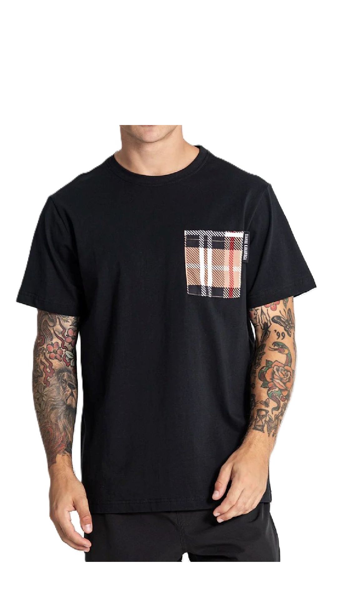 Camiseta amplia de algodón con bolsillo de cuadros