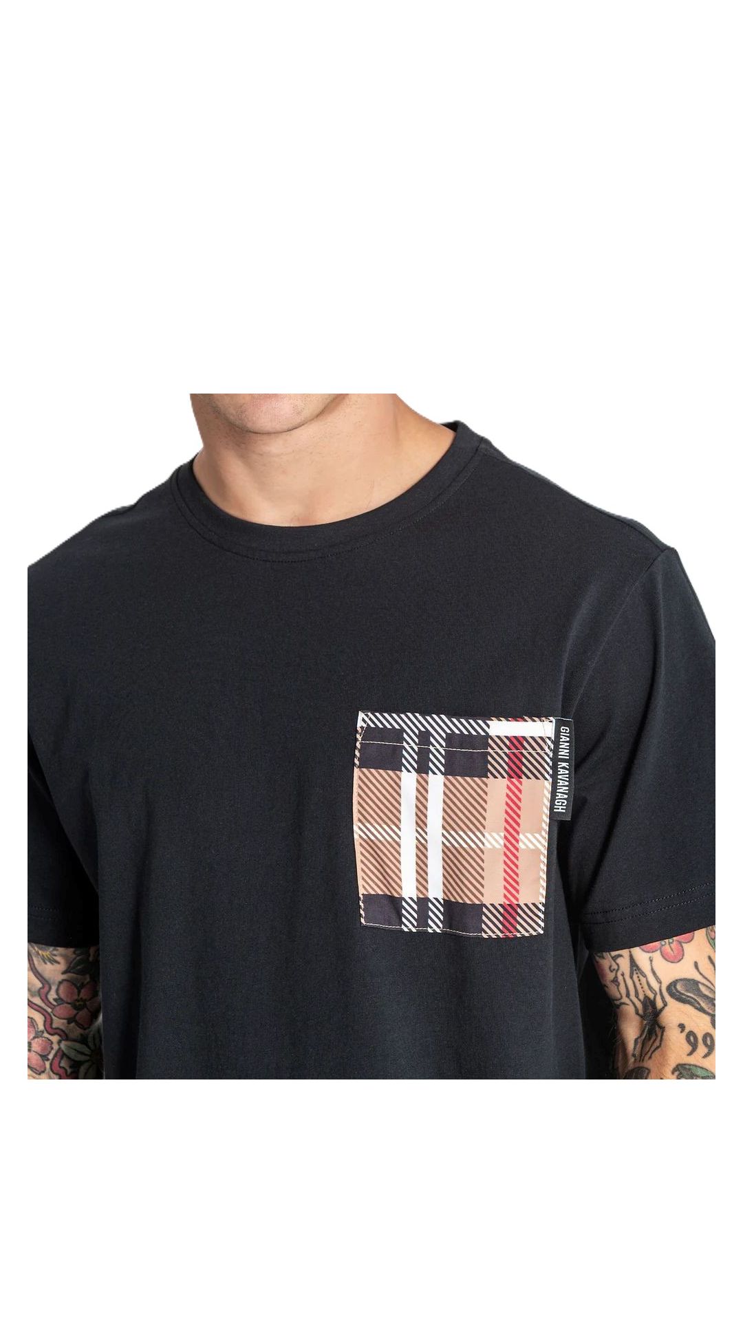 Camiseta amplia de algodón con bolsillo de cuadros