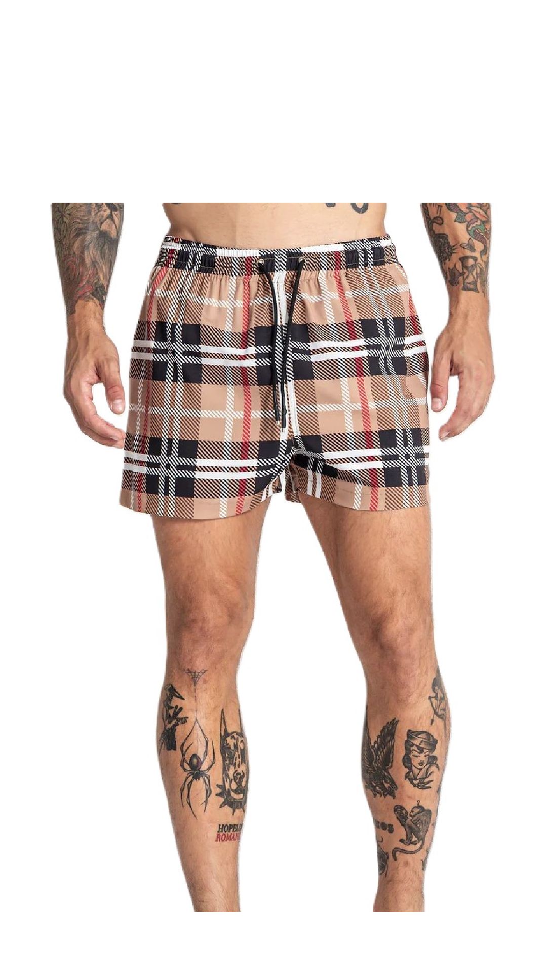 Bañador ajustado elástico modelo boxer estampado de cuadros