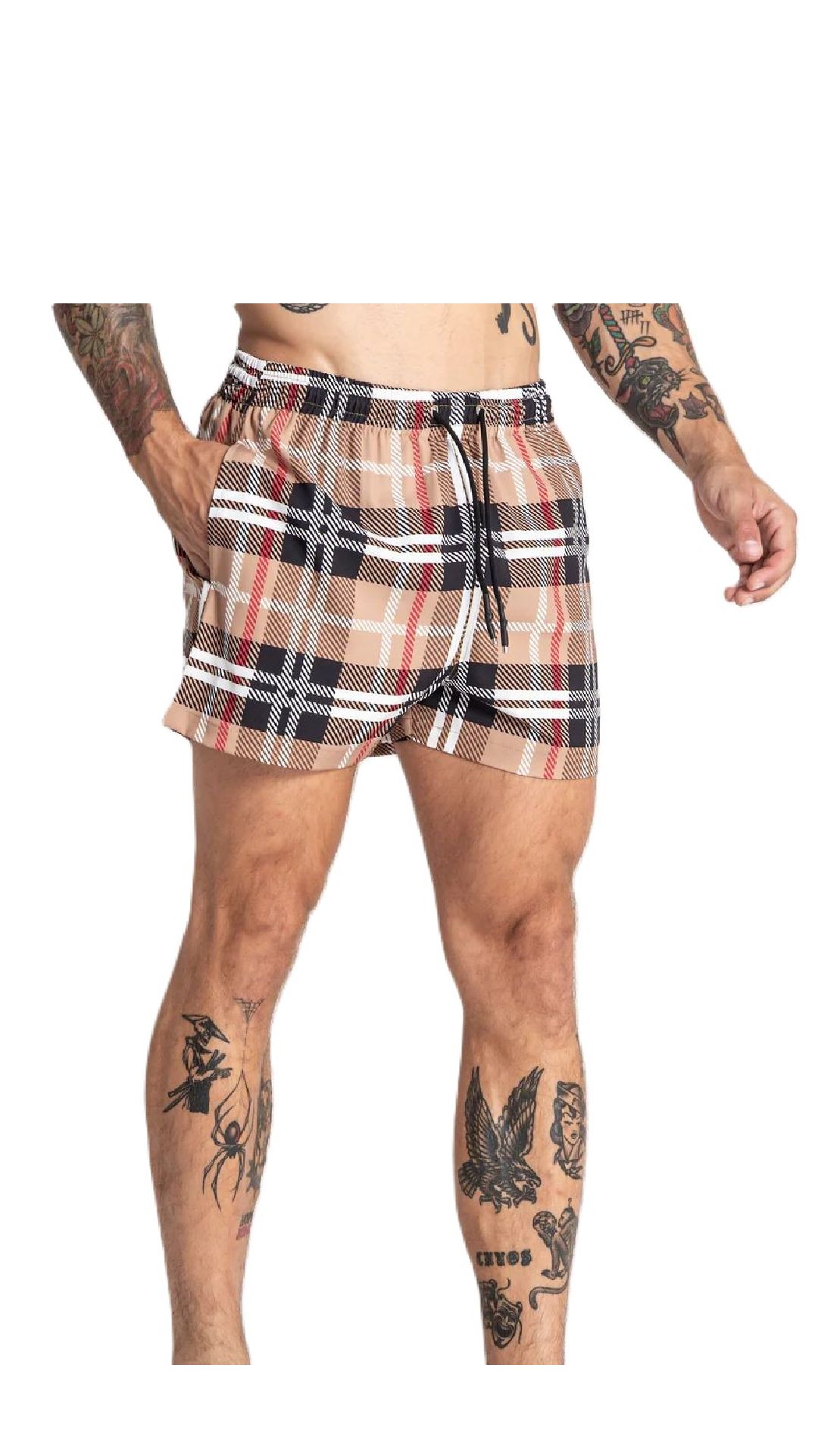 Bañador ajustado elástico modelo boxer estampado de cuadros