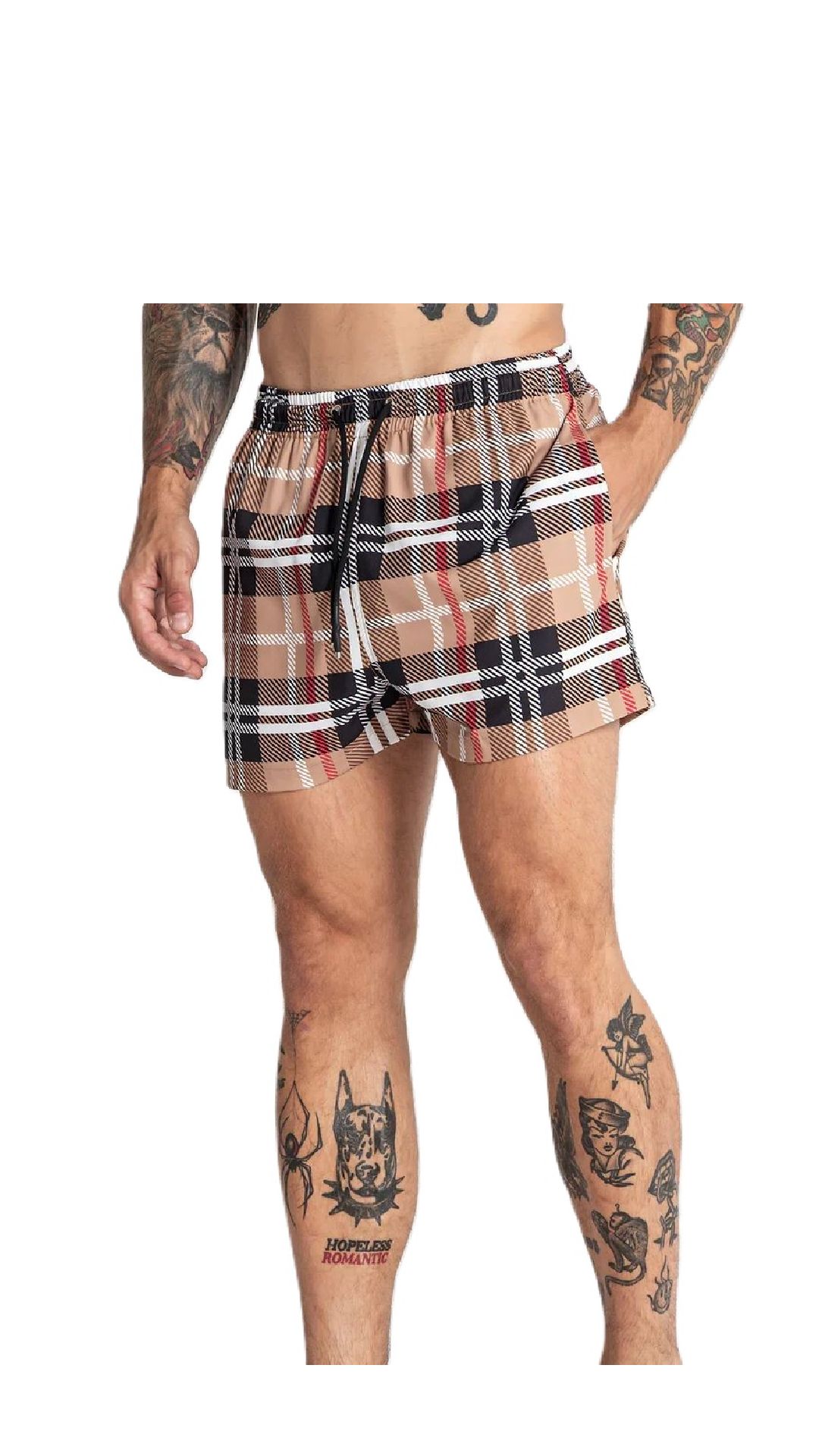 Bañador ajustado elástico modelo boxer estampado de cuadros