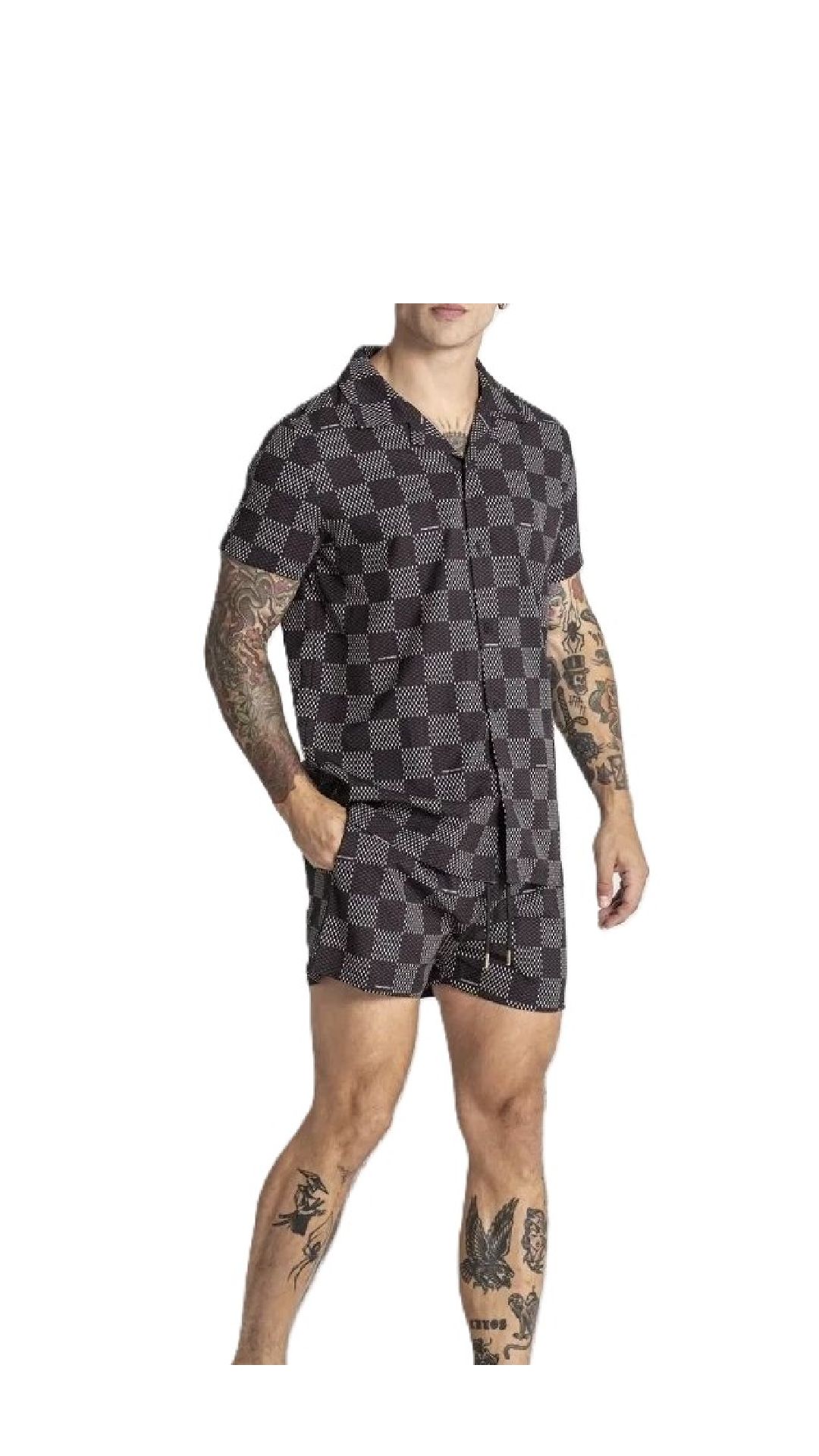 Bañador ajustado elástico modelo boxer estampado de cuadros